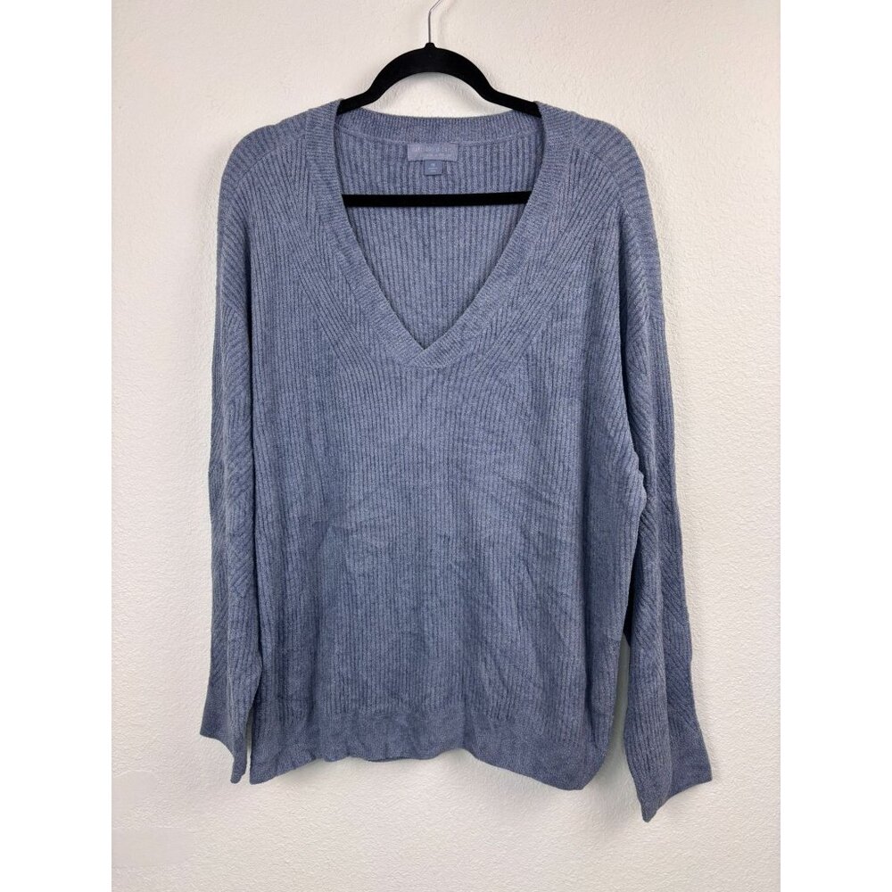 Barefoot Dreams womens 1X blue cozychic ultra lite pointelle rib v-neck pullover